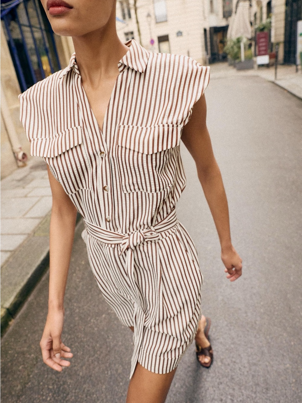 NWOT Zara Striped Belted Jumpsuit